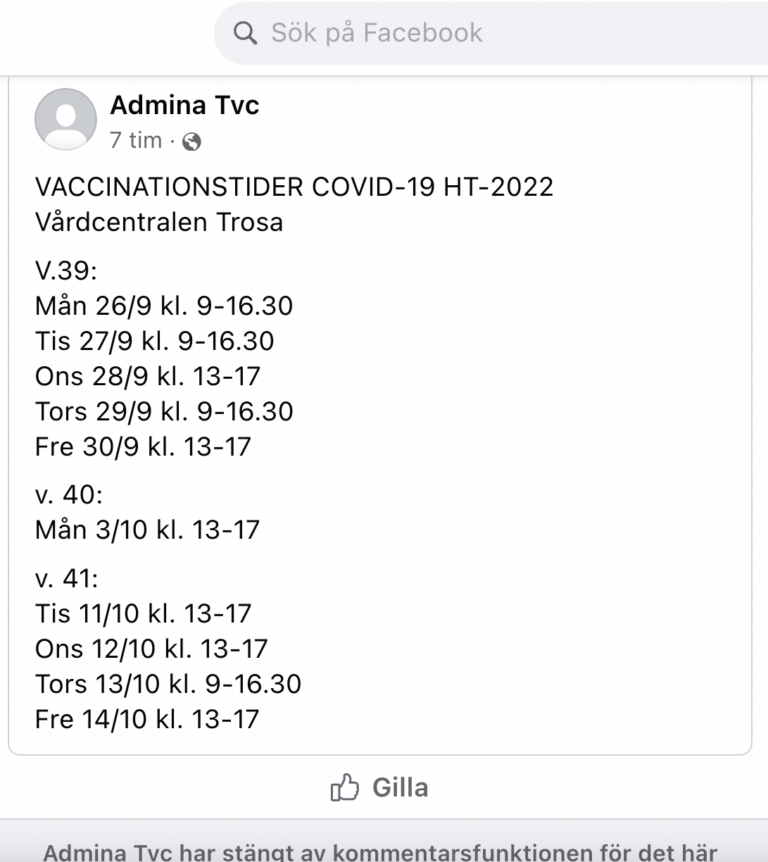 Läs mer om artikeln Trosa Vårdcentral raggar kunder på Facebook